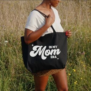 Black Tote Bag with 'In My Mom Era' Print